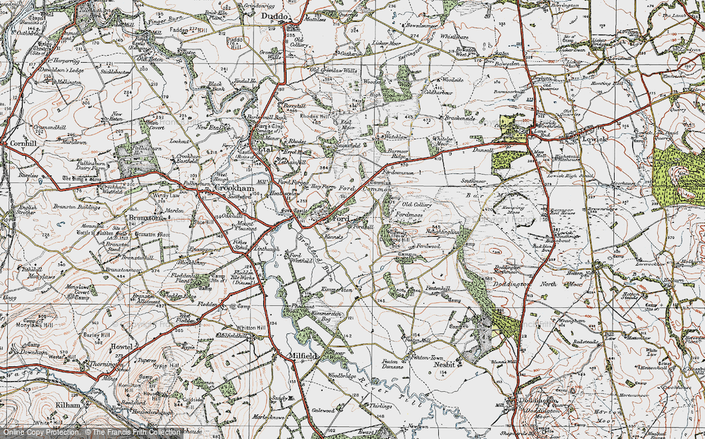 Old Map of Historic Map covering Barmoor Ridge in 1926