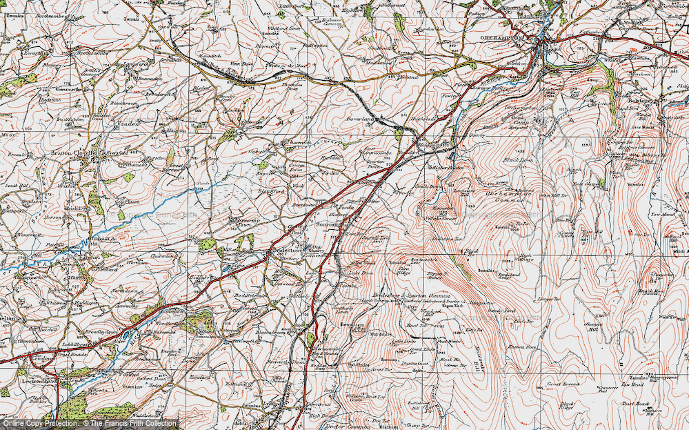 Old Map of Historic Map covering Bridestowe and Sourton Common in 1919