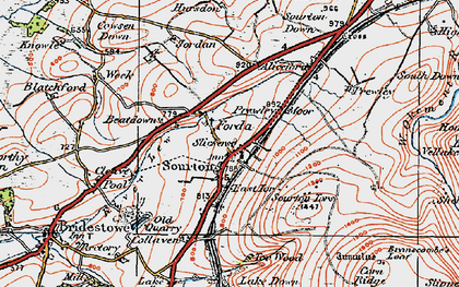 Old map of Sourton Down in 1919