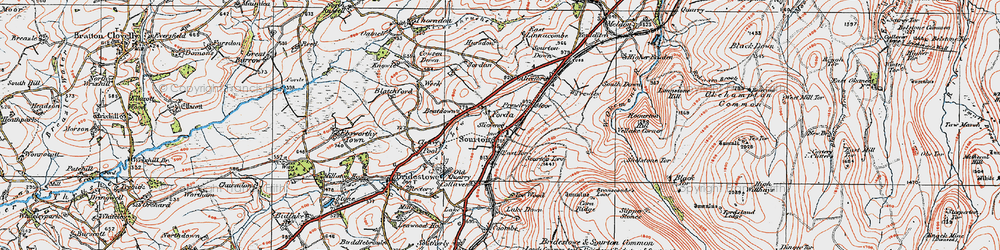 Old map of Bridestowe and Sourton Common in 1919