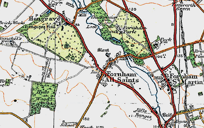 Old map of Fornham All Saints in 1920