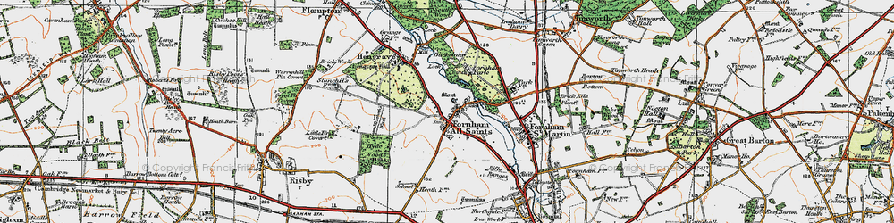 Old map of Fornham All Saints in 1920