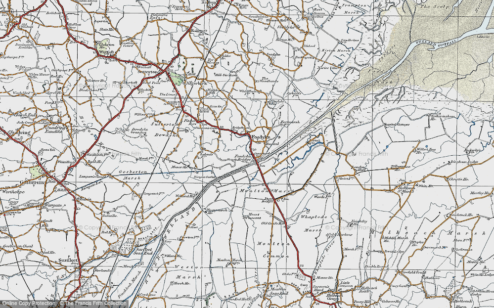 Old Map of Historic Map covering Moulton Marsh in 1922
