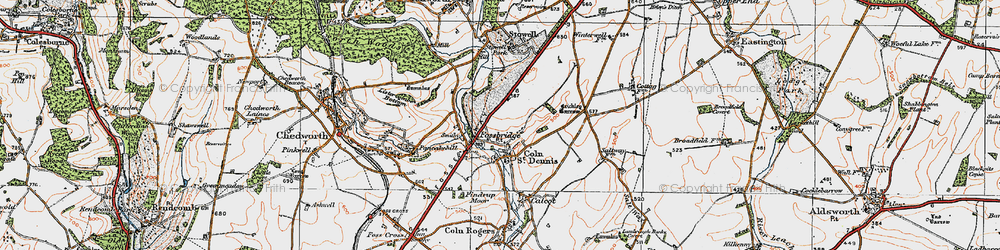 Old map of Fossebridge in 1919