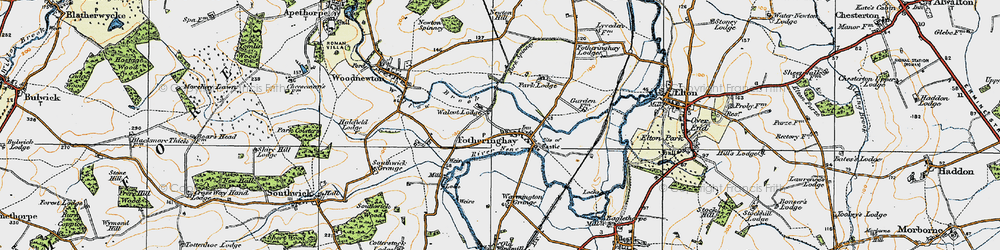 Old map of Fotheringhay in 1920