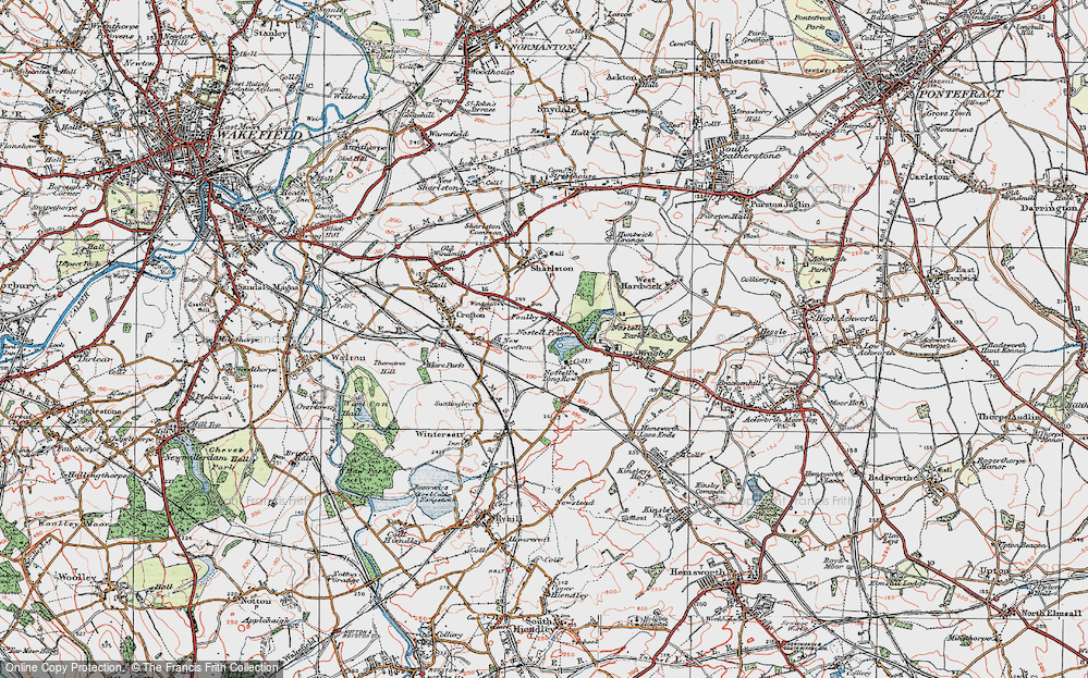 Old Map of Historic Map covering Nostell Priory in 1925
