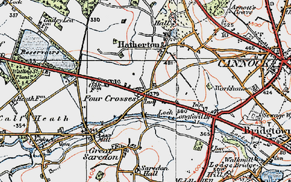 Old map of Four Crosses in 1921