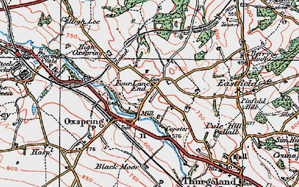 Old map of Four Lane End in 1924