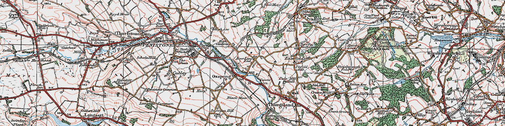 Old map of Four Lane End in 1924