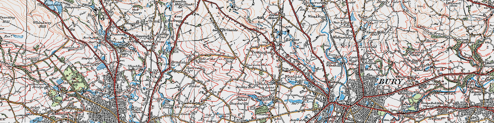 Old map of Four Lane Ends in 1924