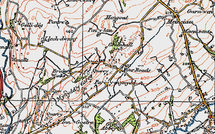 Old map of Four Roads in 1923