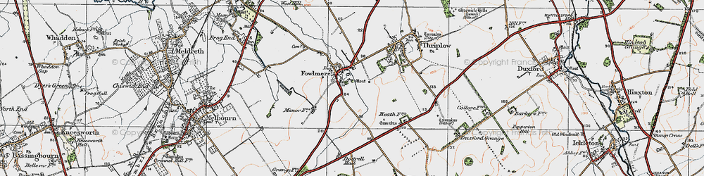 Old map of Fowlmere in 1920