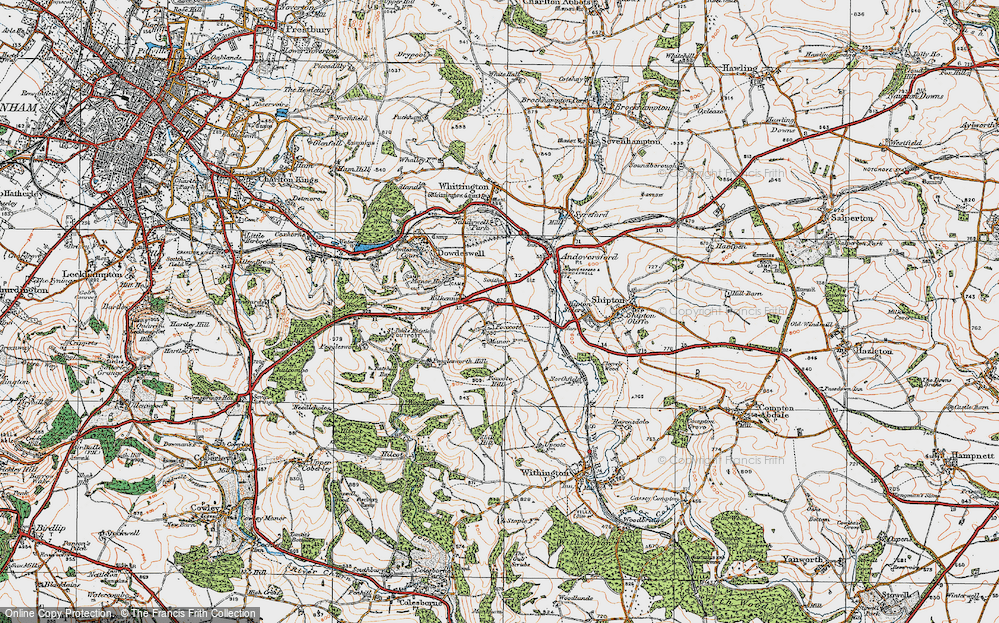 Old Map of Historic Map covering Foxcote Hill in 1919