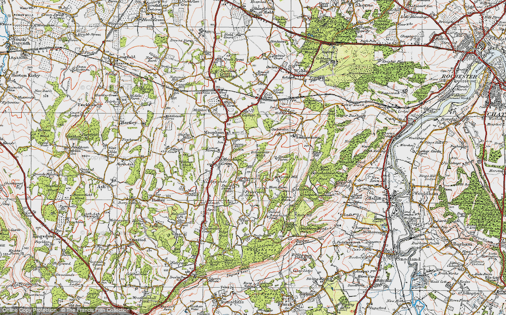 Old Map of Historic Map covering Brimstone Wood in 1920
