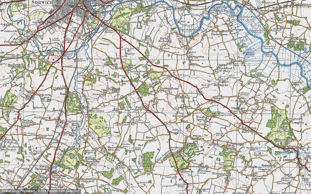 Old Map of Framingham Earl, 1922 in 1922