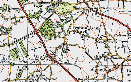 Old map of Framingham Earl in 1922