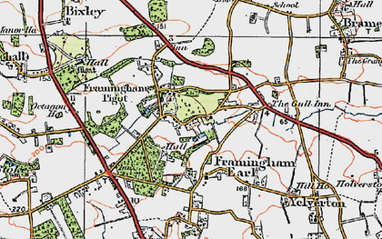 Old map of Framingham Pigot in 1922