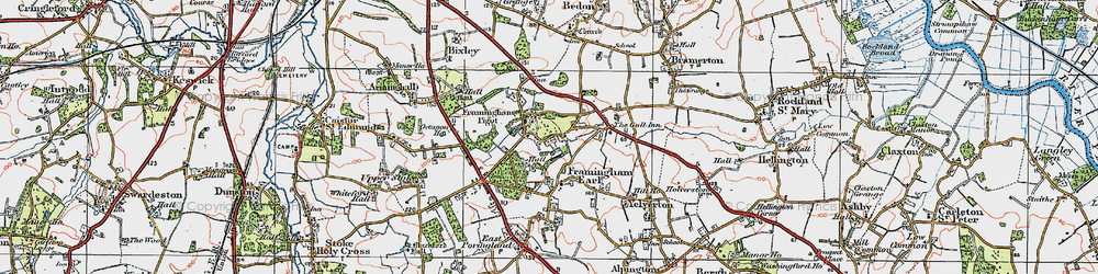 Old map of Framingham Pigot in 1922