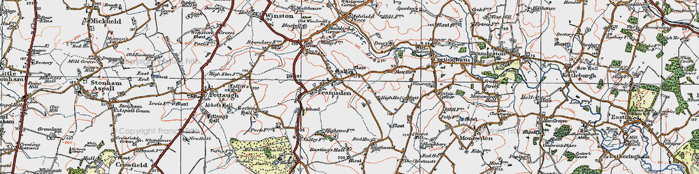Old map of Framsden in 1921