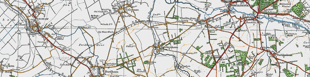 Old map of Freckenham in 1920
