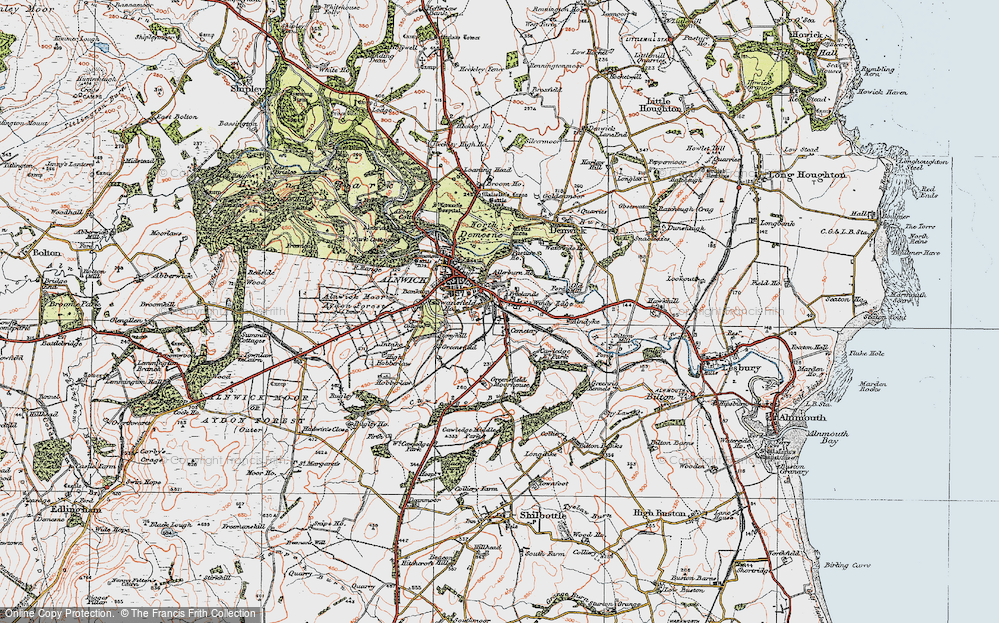 Old Map of Historic Map covering Allerburn Ho in 1925