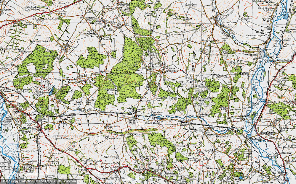Old Map of Historic Map covering Bentley Wood in 1919