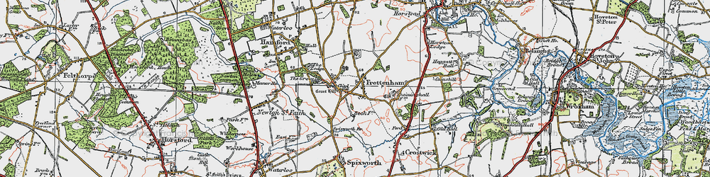 Old map of Frettenham in 1922