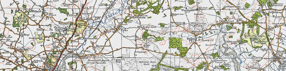 Old map of Woodbridge Airfield in 1921