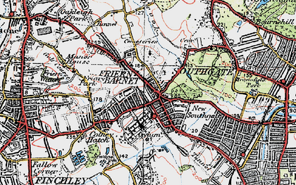 Old map of Friern Barnet in 1920