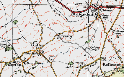 Old map of Billesdon Brook in 1921