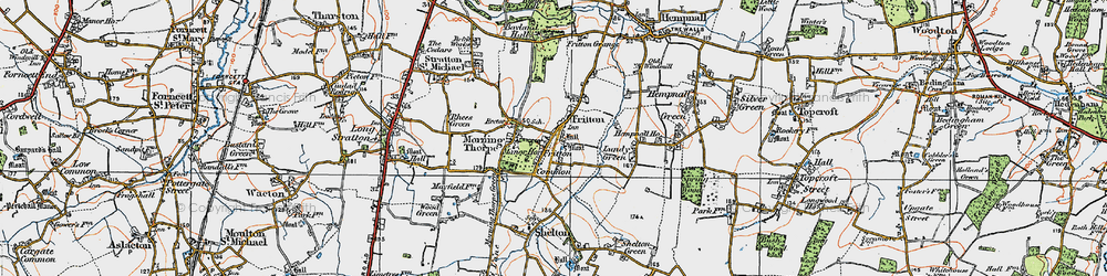 Old map of Fritton in 1921