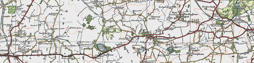Old map of Woodrising Hall in 1921