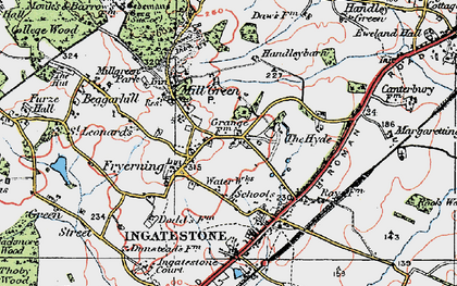 Old map of Fryerning in 1920