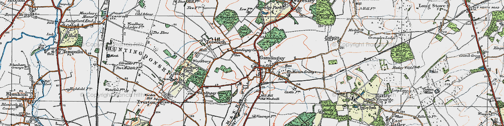 Old map of Gamlingay in 1919