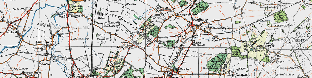 Old map of Gamlingay Great Heath in 1919