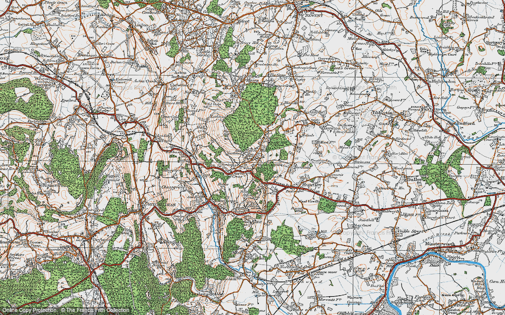 Old Map of Historic Map covering Brights Hill in 1919