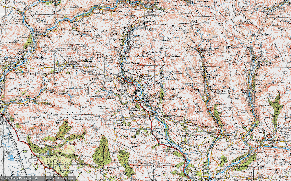 Old Map of Historic Map covering Cwmdu-isaf in 1922