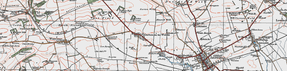 Old map of Garton-on-the-Wolds in 1924