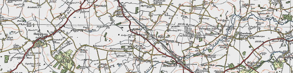 Old map of Garvestone in 1921