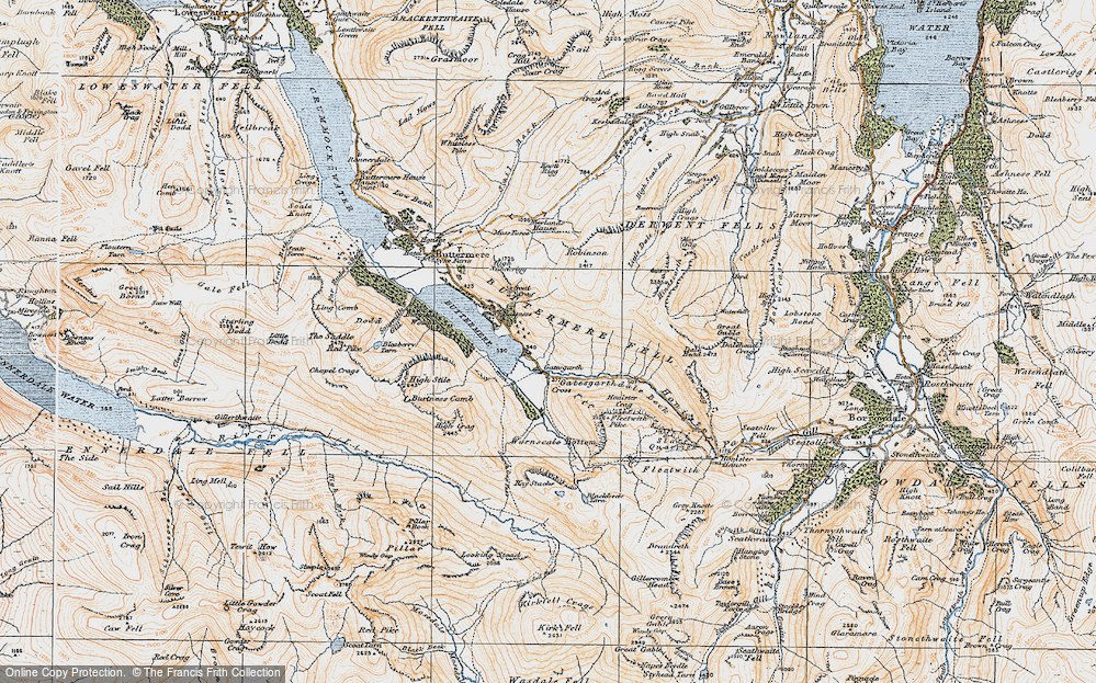 Old Map of Historic Map covering Buttermere Fell in 1925