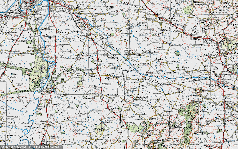 Old Map of Historic Map covering Hatton Hall in 1924