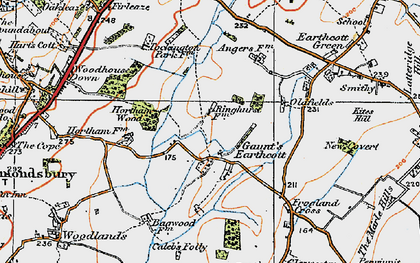 Old map of Gaunt's Earthcott in 1919