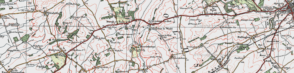 Old map of Lincolnshire Wolds in 1923