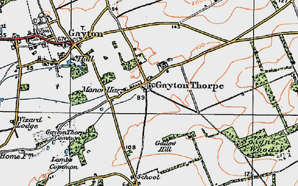 Old map of Gayton Thorpe in 1921