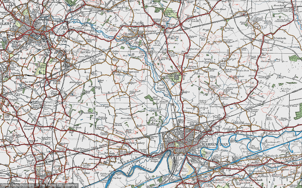Old Map of Historic Map covering Burtonwood Service Area in 1923
