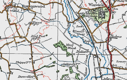 Old map of Burtonwood Service Area in 1923
