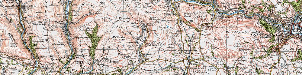 Old map of Mynydd Pen-y-graig in 1922