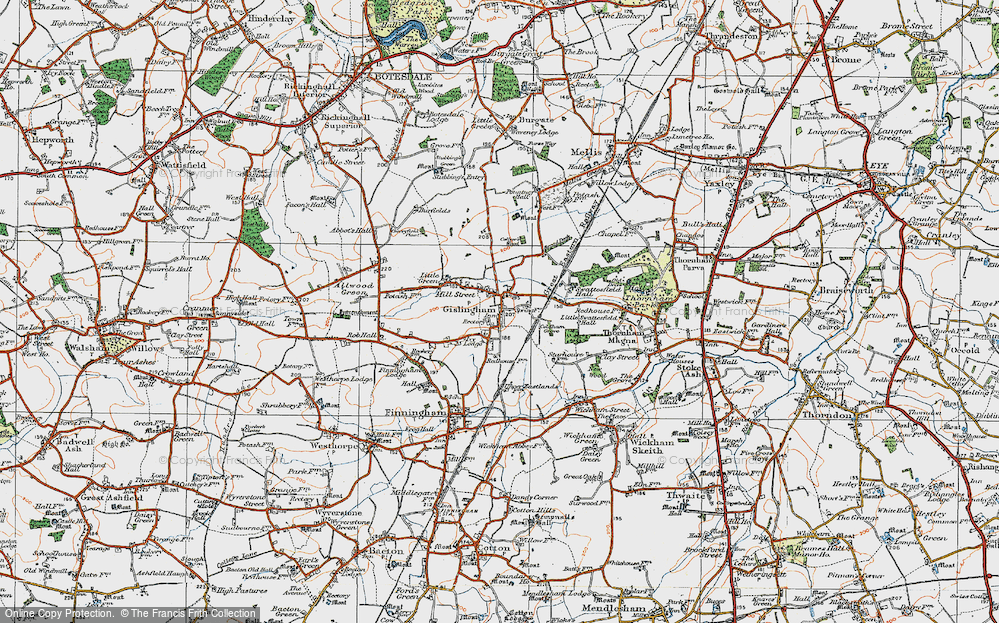 Old Map of Gislingham, 1920 in 1920