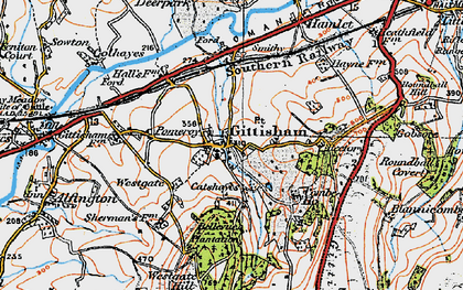 Old map of Gittisham in 1919