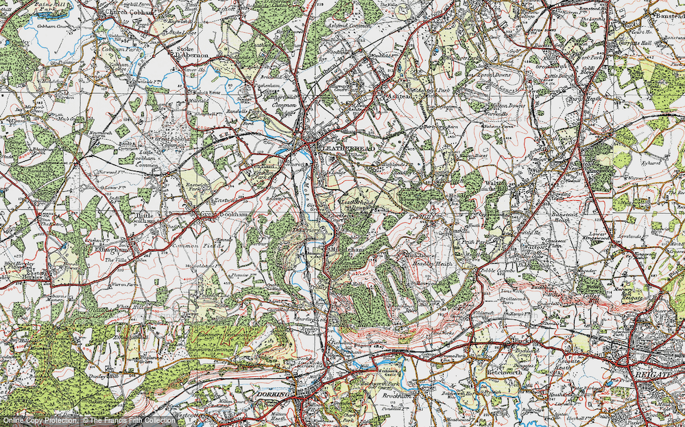 Old Map of Historic Map covering Leatherhead Downs in 1920